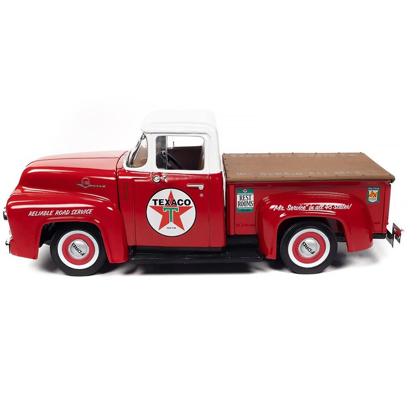 1956 Ford F-100 Pickup Truck Red with White Top “Texaco Reliable Road Service” “Vintage Fuel” Series 1/24 Diecast Model Car by Auto World
