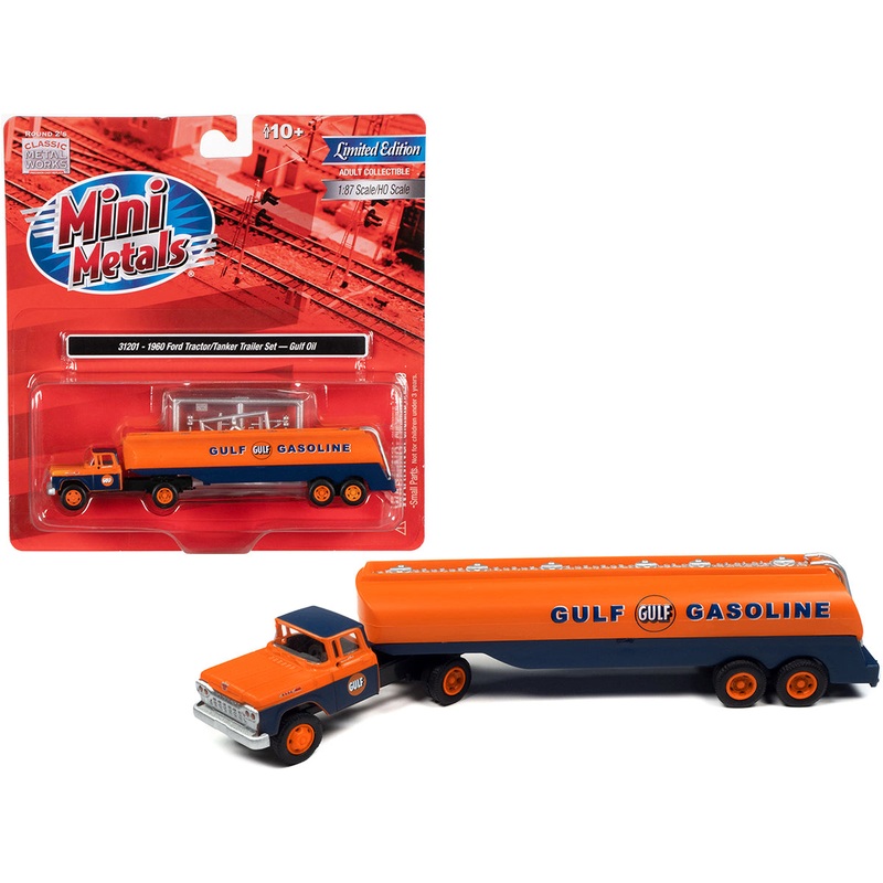 1960 Ford Tanker Truck Orange and Blue “Gulf Oil” 1/87 (HO) Scale Model by Classic Metal Works