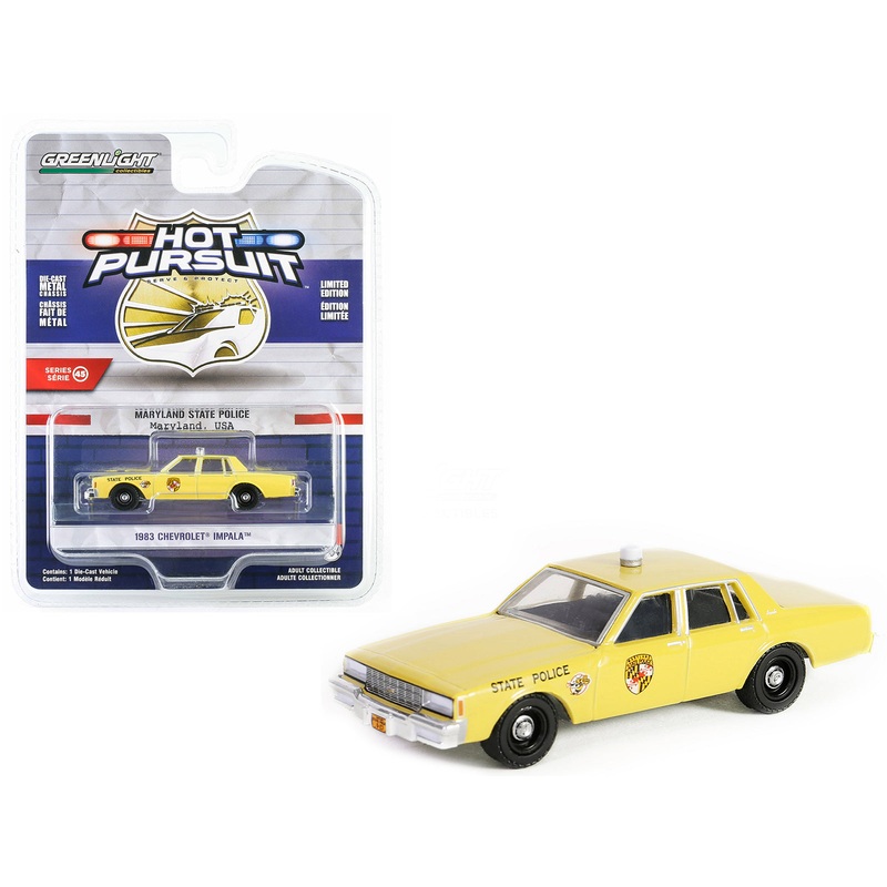 1983 Chevrolet Impala Yellow “Maryland State Police” “Hot Pursuit” Series 45 1/64 Diecast Model Car by Greenlight