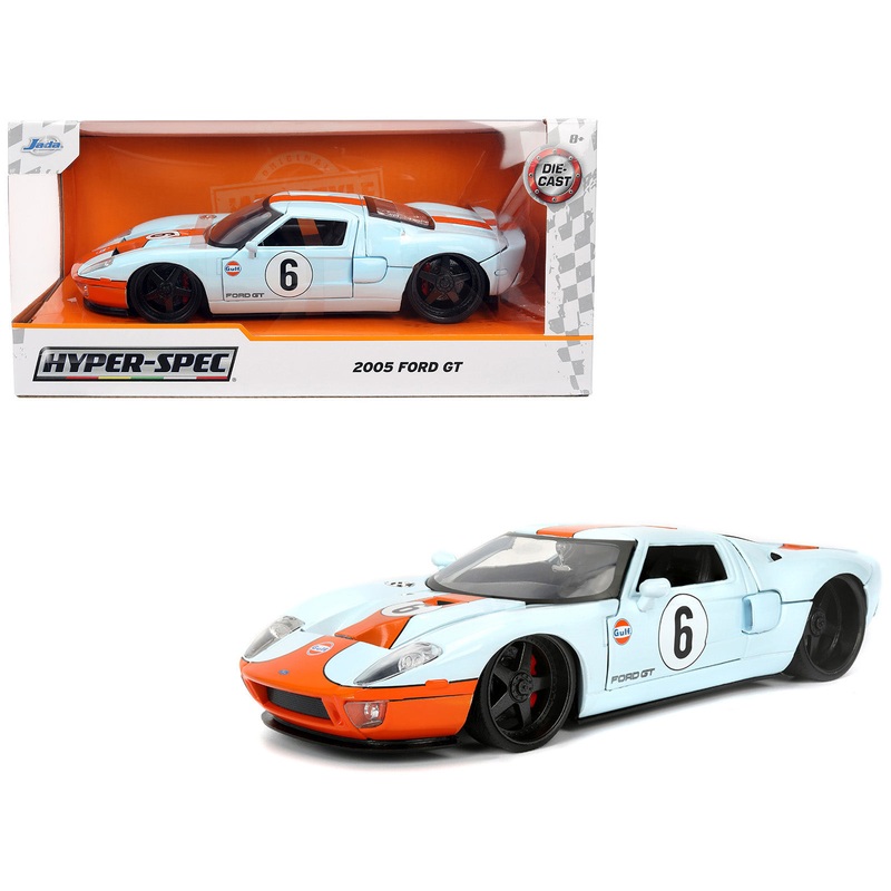 2005 Ford GT #6 “Gulf Oil” Light Blue with Orange Stripes “Hyper-Spec” Series 1/24 Diecast Model Car by Jada
