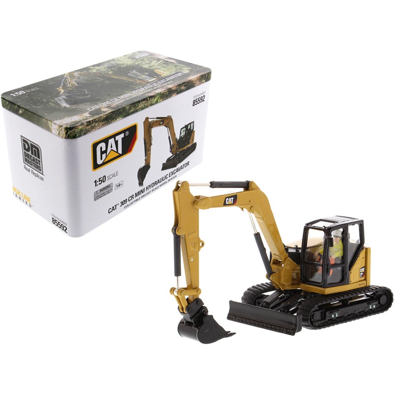 CAT Caterpillar 309 CR Next Generation Mini Hydraulic Excavator with Work Tools and Operator “High Line” Series 1/50 Diecast Model by Diecast Masters
