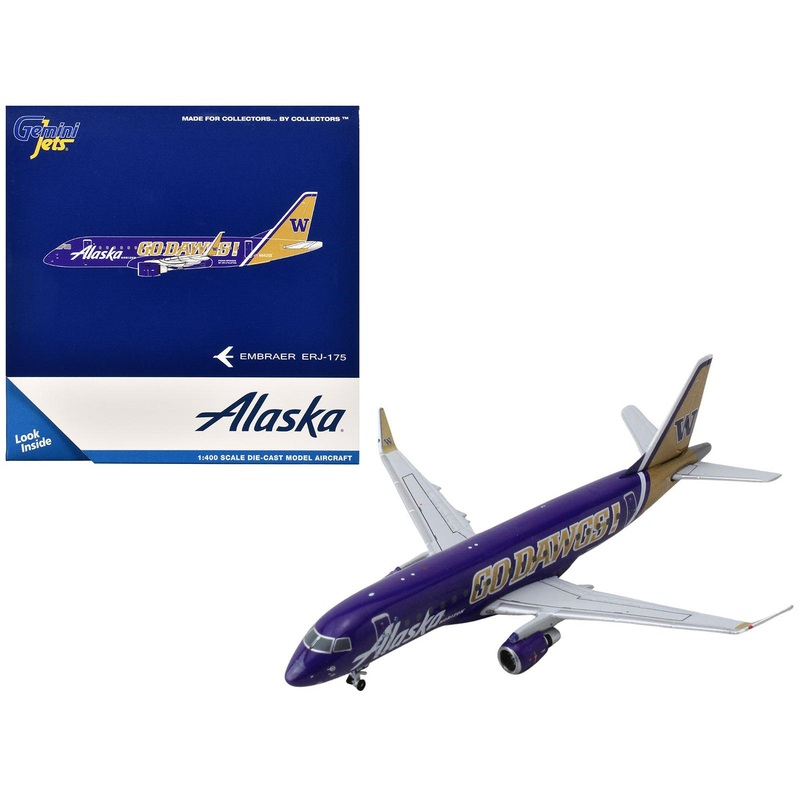 Embraer ERJ-175 Commercial Aircraft “Alaska Airlines – Horizon Air – University of Washington Huskies” (N662QX) Purple with Gold Tail 1/400 Diecast Model Airplane by GeminiJets