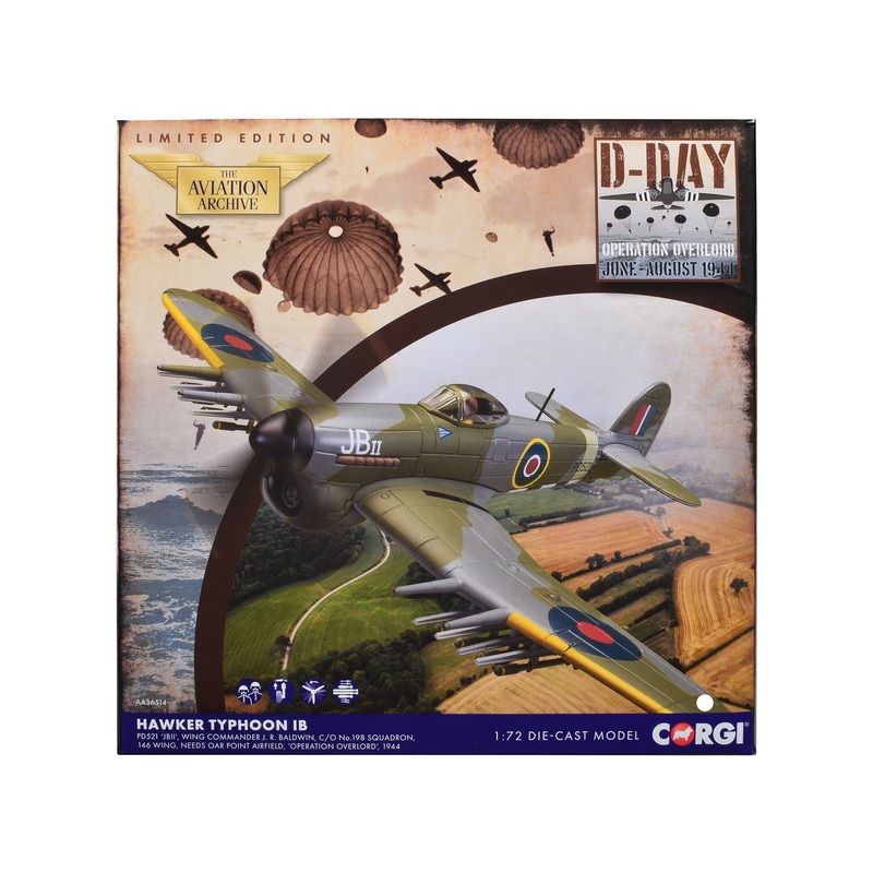 Hawker Typhoon IB Fighter-Bomber Aircraft “JB II No. 198 Squadron 146 Wing” (1944) British Royal Air Force “The Aviation Archive” Series 1/72 Diecast Model by Corgi