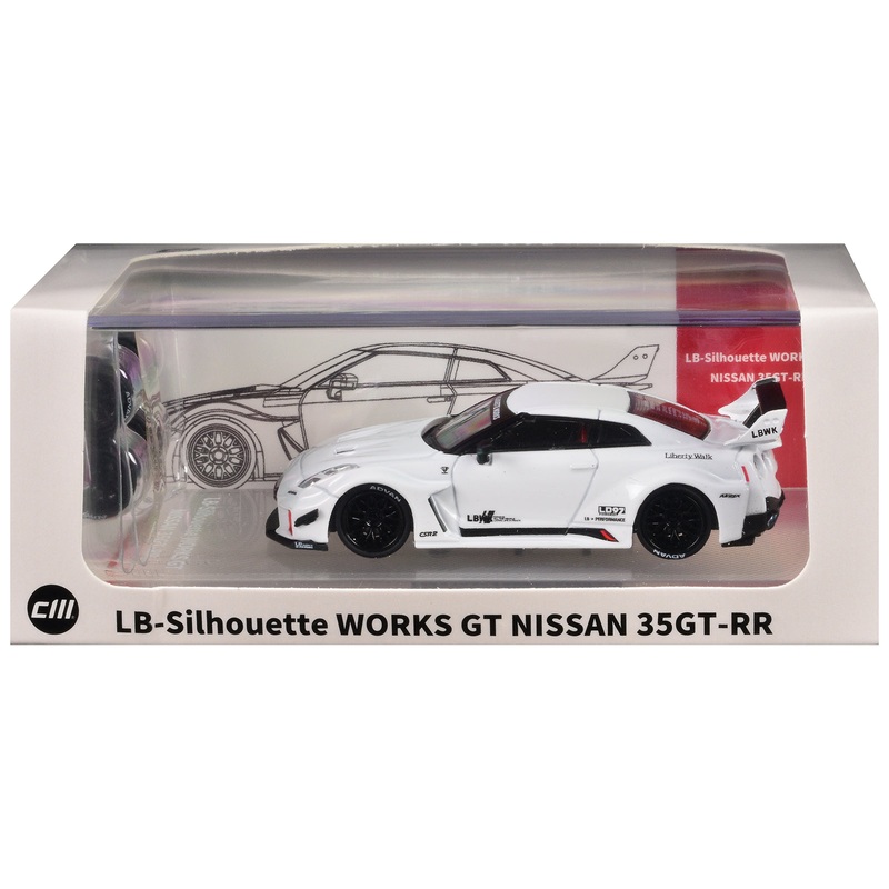 Nissan 35GT-RR “LB-Silhouette Works GT” RHD (Right Hand Drive) White with Extra Wheels 1/64 Diecast Model Car by CM Model