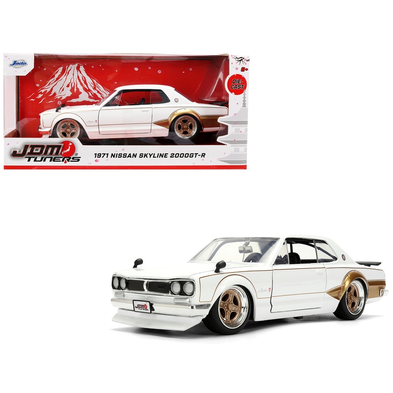 1971 Nissan Skyline 2000GT-R RHD (Right Hand Drive) White with Gold Graphics “JDM Tuners” Series 1/24 Diecast Model Car by Jada