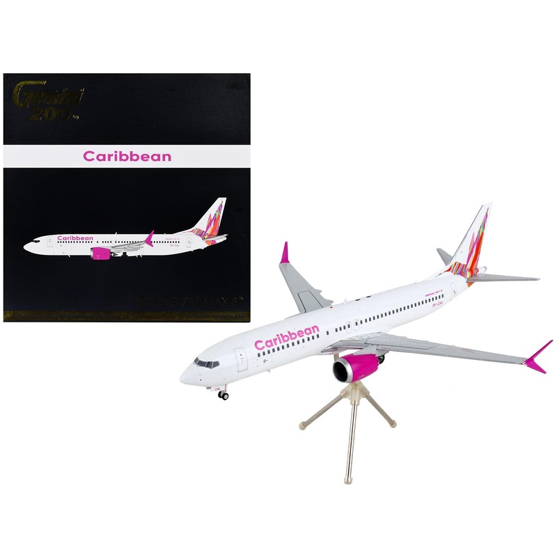 Boeing 737 MAX 8 Commercial Aircraft “Caribbean Airlines” White with Pink Tail “Gemini 200” Series 1/200 Diecast Model Airplane by GeminiJets