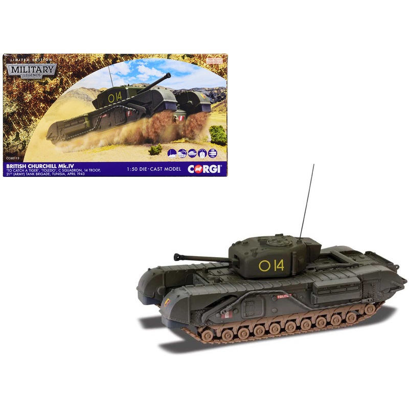 Churchill Mk.IV Tank “‘To Catch a Tiger’ ‘Toledo’ C Squadron 14 Troop 21st Army Tank Brigade Tunisia” (1943) British Royal Army “Military Legends” Series 1/50 Diecast Model by Corgi