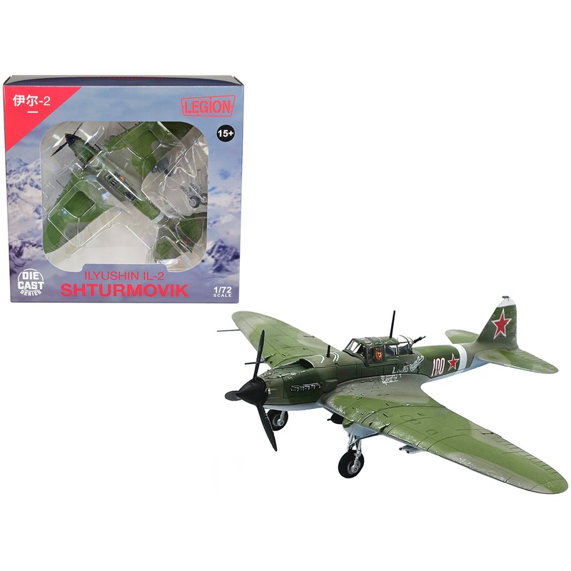Ilyushin IL-2M3 Sturmovik Aircraft #100 Green Camouflage “Piloted by Vasily Emelyanenko” Soviet Air Force 1/72 Diecast Model Airplane by Legion