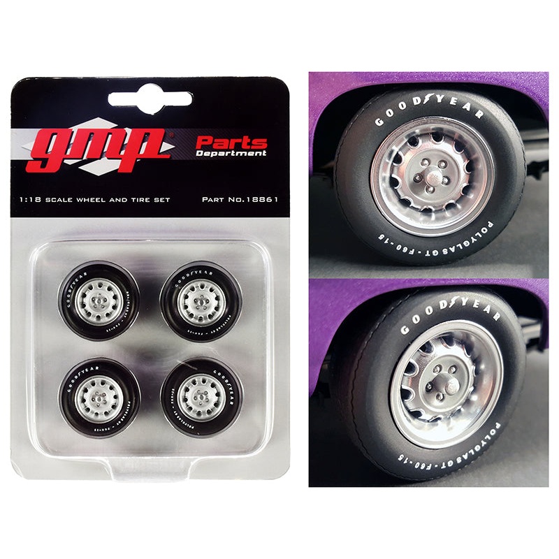 Muscle Car Rally Wheels and Tires Set of 4 pieces from “1970 Dodge Coronet Super Bee” 1/18 by GMP