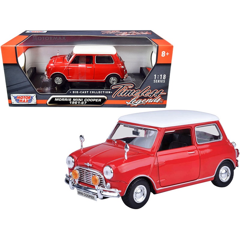 1961-1967 Morris Mini Cooper Red with White Top “Timeless Legends” 1/18 Diecast Model Car by Motormax