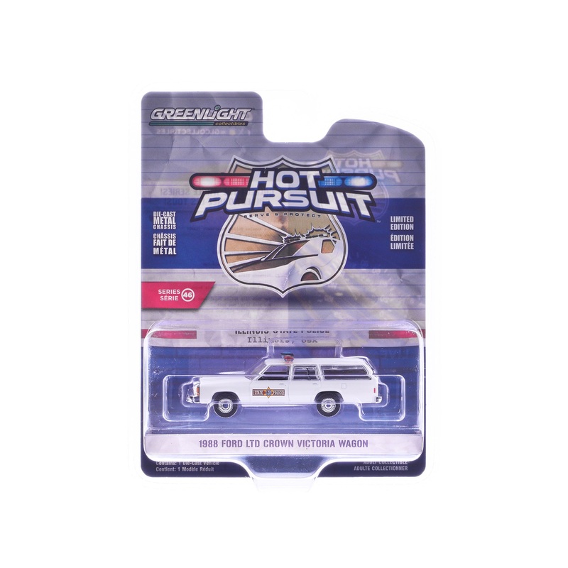 1988 Ford LTD Crown Victoria Wagon “Illinois State Police” White “Hot Pursuit” Series 46 1/64 Diecast Model Car by Greenlight