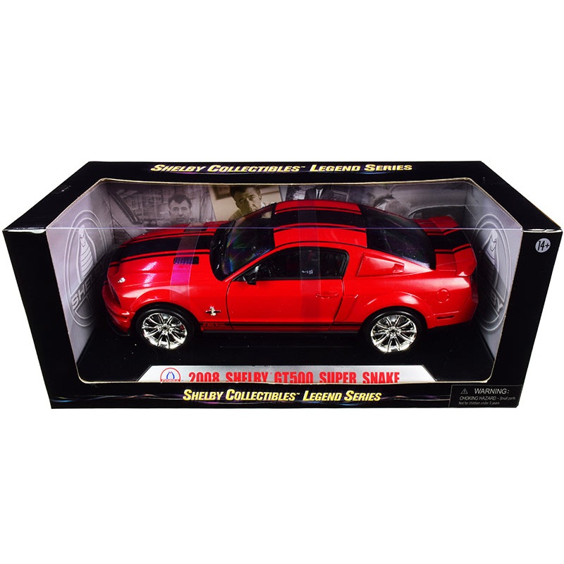 2008 Ford Shelby Mustang GT500 Super Snake Red with Black Stripes “Shelby Collectibles Legend” Series 1/18 Diecast Model Car by Shelby Collectibles