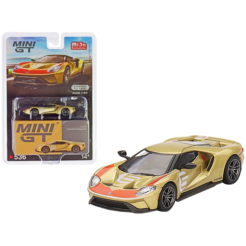 Ford GT #5 “Holman Moody Heritage Edition” Gold Metallic with Red Accents Limited Edition to 1800 pieces Worldwide 1/64 Diecast Model Car by Mini GT