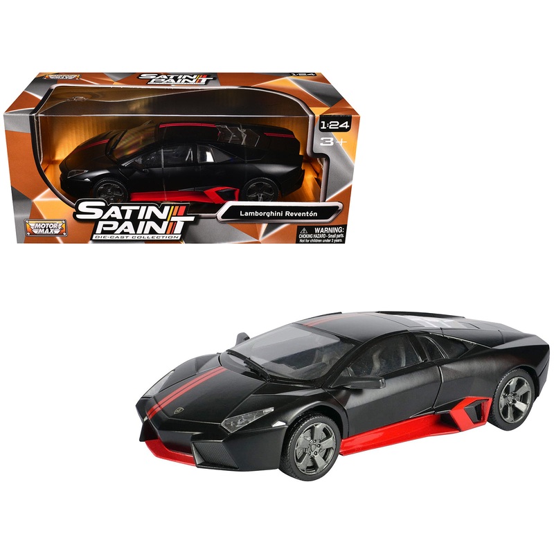 Lamborghini Reventon Matt Black with Red Stripes “Satin Paint” Series 1/24 Diecast Model Car by Motormax