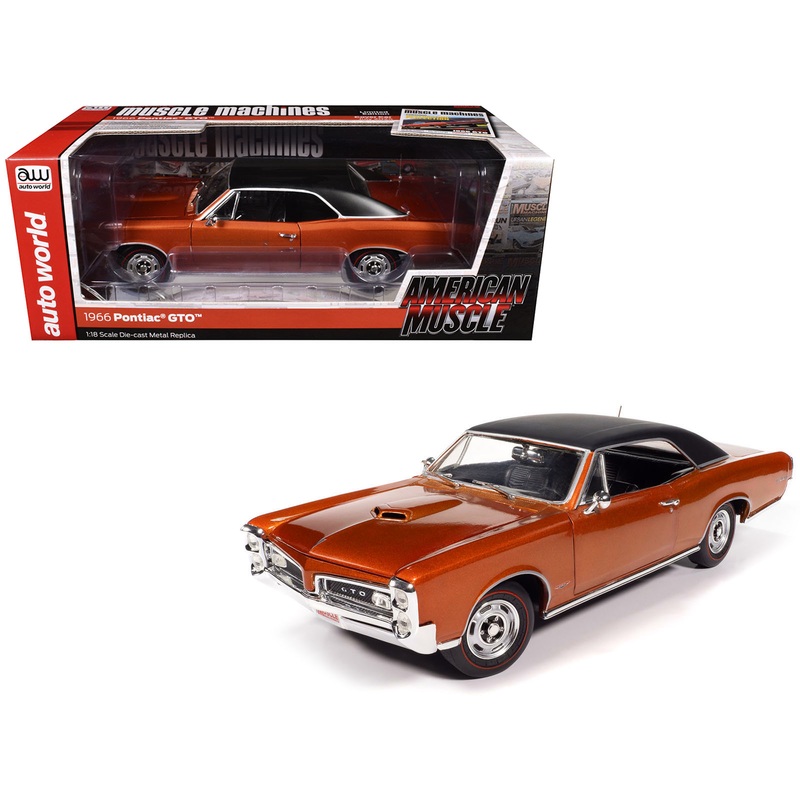 1966 Pontiac GTO Copper Blaze Metallic with Black Vinyl Top “Hemmings Muscle Machines July 2024 Cover Car” “American Muscle” Series 1/18 Diecast Model Car by Auto World