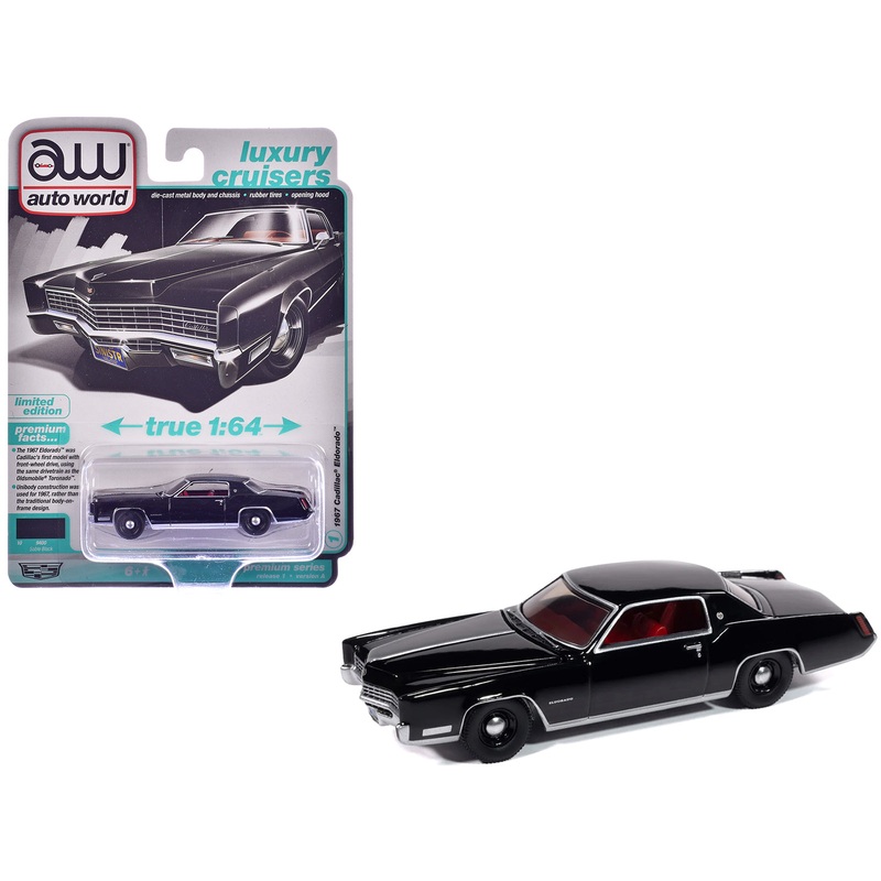 1967 Cadillac Eldorado Sable Black with Red Interior “Luxury Cruisers” Series 1/64 Diecast Model Car by Auto World