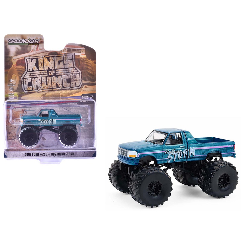 1993 Ford F-250 Monster Truck “Northern Storm” Teal Metallic “Kings of Crunch” Series 16 1/64 Diecast Model Car by Greenlight