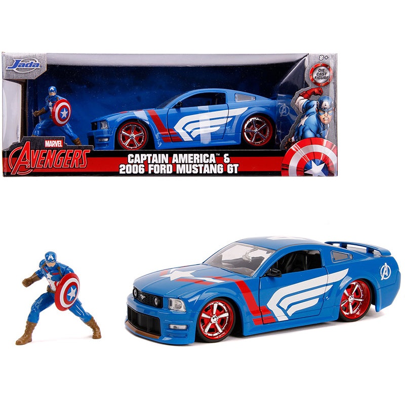 2006 Ford Mustang GT with Captain America Diecast Figurine “Avengers” “Marvel” Series 1/24 Diecast Model Car by Jada