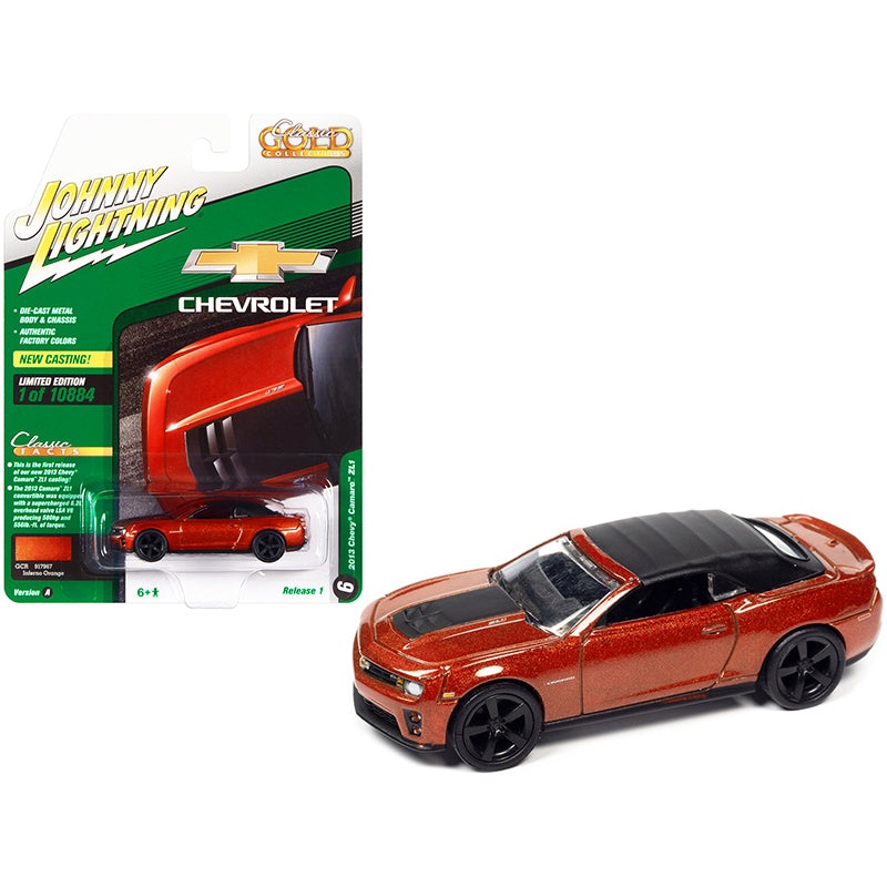 2013 Chevrolet Camaro ZL1 Convertible (Top Up) Inferno Orange Metallic with Black Top “Classic Gold Collection” Series Limited Edition to 10884 pieces Worldwide 1/64 Diecast Model Car by Johnny Lightning