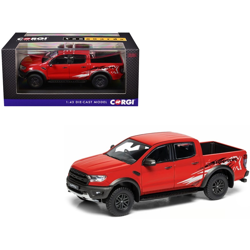 Ford Ranger Raptor X SE Pickup Truck RHD (Right Hand Drive) True Red with Graphics “Vanguards” Series 1/43 Diecast Model Car by Corgi
