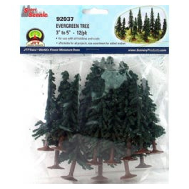 JTT 92037 HO Evergreen Trees – 3″ – 5″ High (12/pk)
