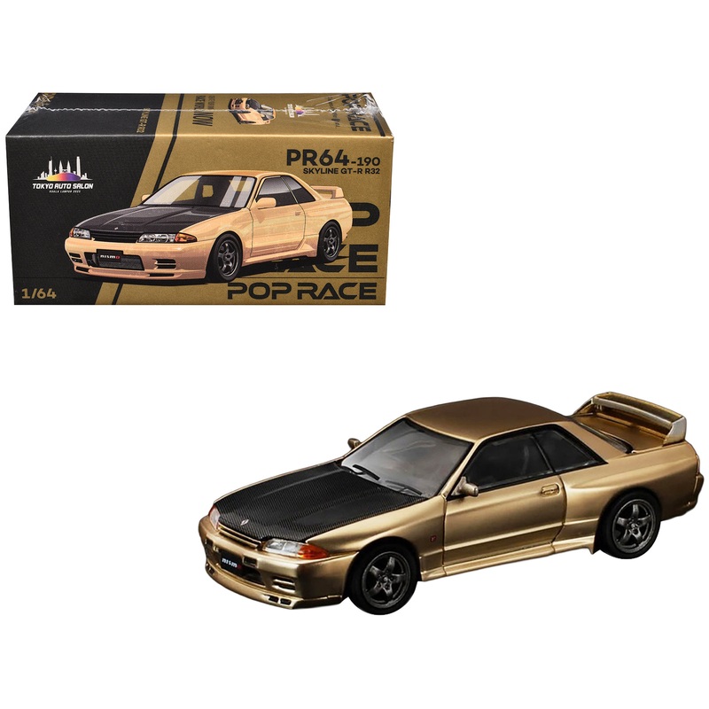 Skyline GT-R R32 RHD (Right Hand Drive) Chrome Gold with Carbon Hood “Tokyo Auto Salon 2025” 1/64 Diecast Model Car by Pop Race