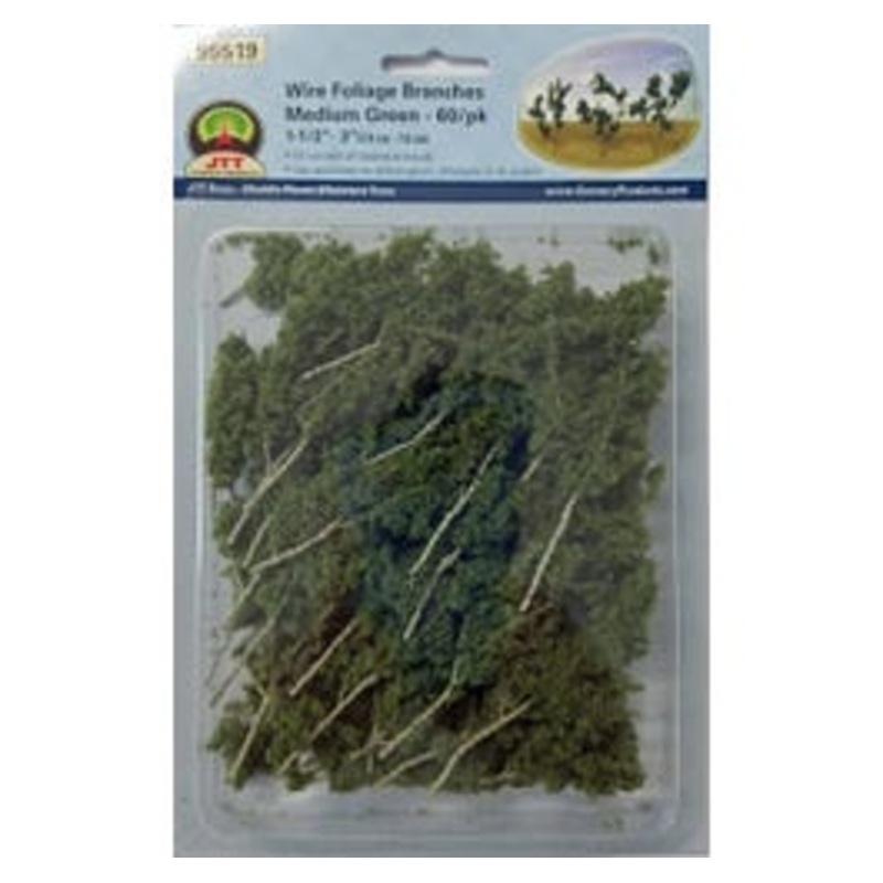 JTT 95519 Wire Foliage Branches, Medium Green, 1.5″ to 3″, 60 pcs