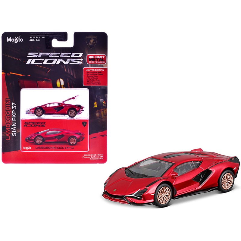 Lamborghini Sian FKP 37 Red Metallic “Speed Icons” Series 1/64 Diecast Model Car by Maisto
