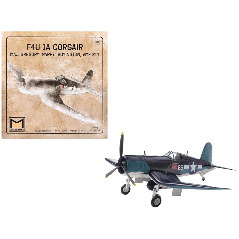 Vought F4U-1A Corsair Fighter Aircraft “Maj. Gregory “Pappy” Boyington VMF 214″ United States Marine Corps 1/72 Diecast Model by Militaria Die Cast
