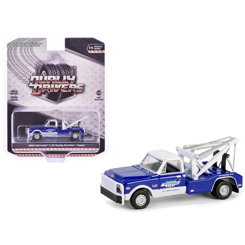 1969 Chevrolet C30 Dually Wrecker Tow Truck “Yenko” Blue with White Top “Dually Drivers” Series 15 1/64 Diecast Model Car by Greenlight