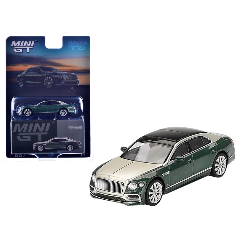 Bentley Flying Spur White Sand and Verdant Green Metallic with Black Top Limited Edition 1/64 Diecast Model Car by Mini GT