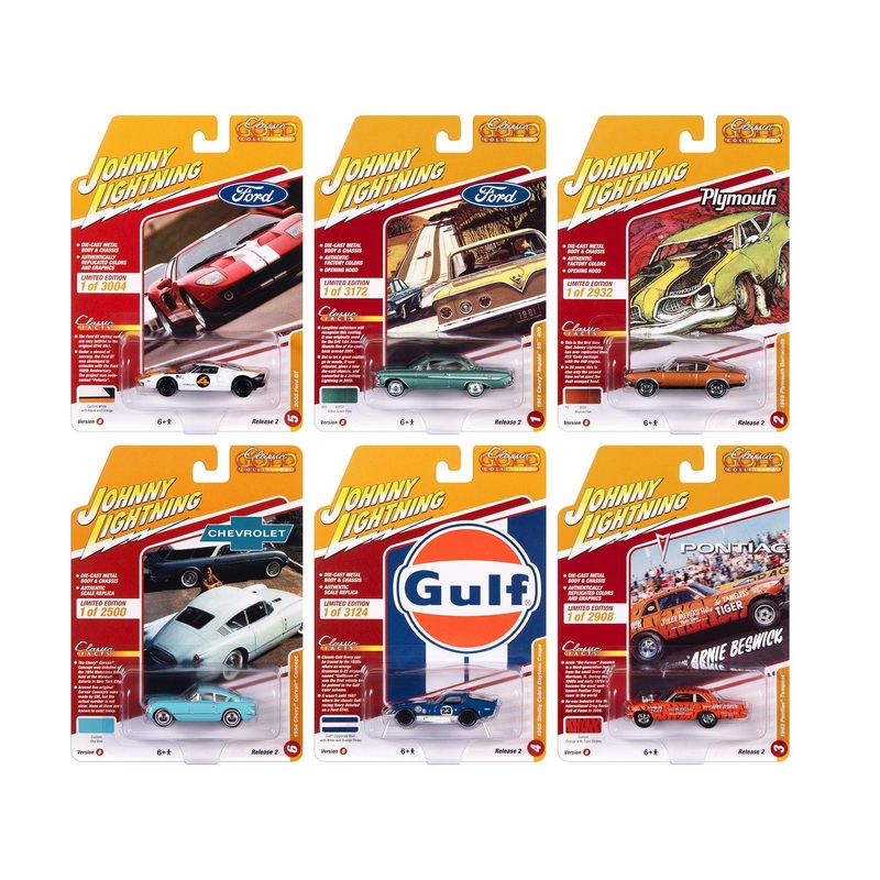 “Classic Gold Collection” 2023 Set B of 6 Cars Release 2 1/64 Diecast Model Cars by Johnny Lightning
