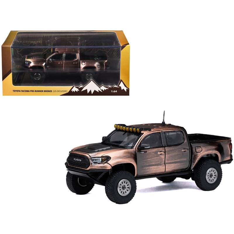 Toyota Tacoma Pre-Runner Pickup Truck Brushed Bronze Metallic with Carbon Hood 1/64 Diecast Model Car by GCD