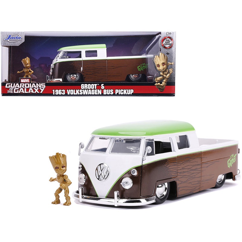 1963 Volkswagen Bus Pickup Truck with Groot Diecast Figurine “Guardians of the Galaxy” “Marvel” Series 1/24 Diecast Model Car by Jada