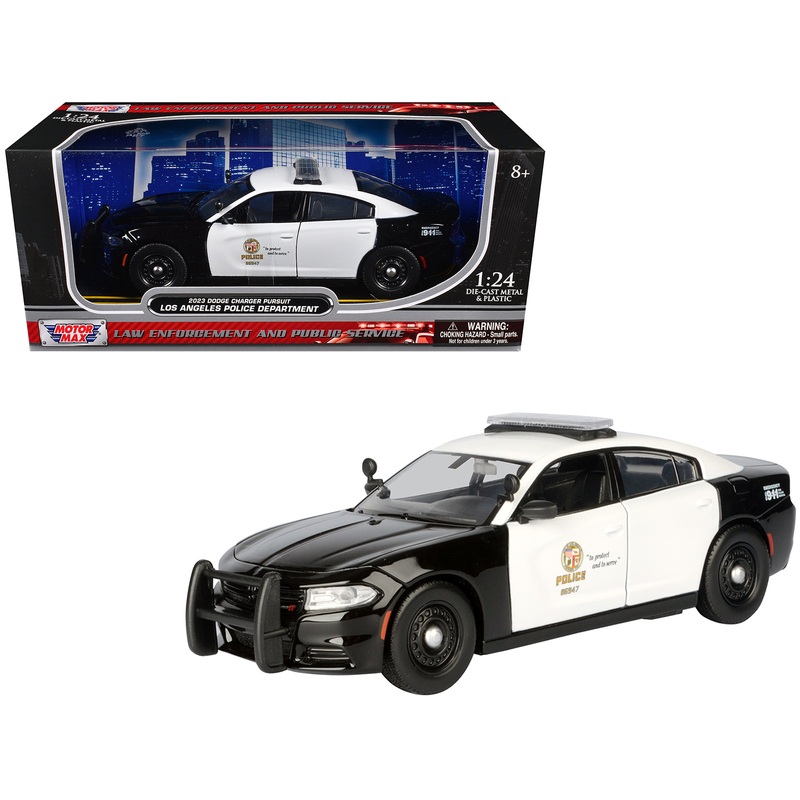 2023 Dodge Charger Pursuit Police Car “LAPD (Los Angeles Police Department)” Black and White “Law Enforcement and Public Service” Series 1/24 Diecast Model Car by Motormax