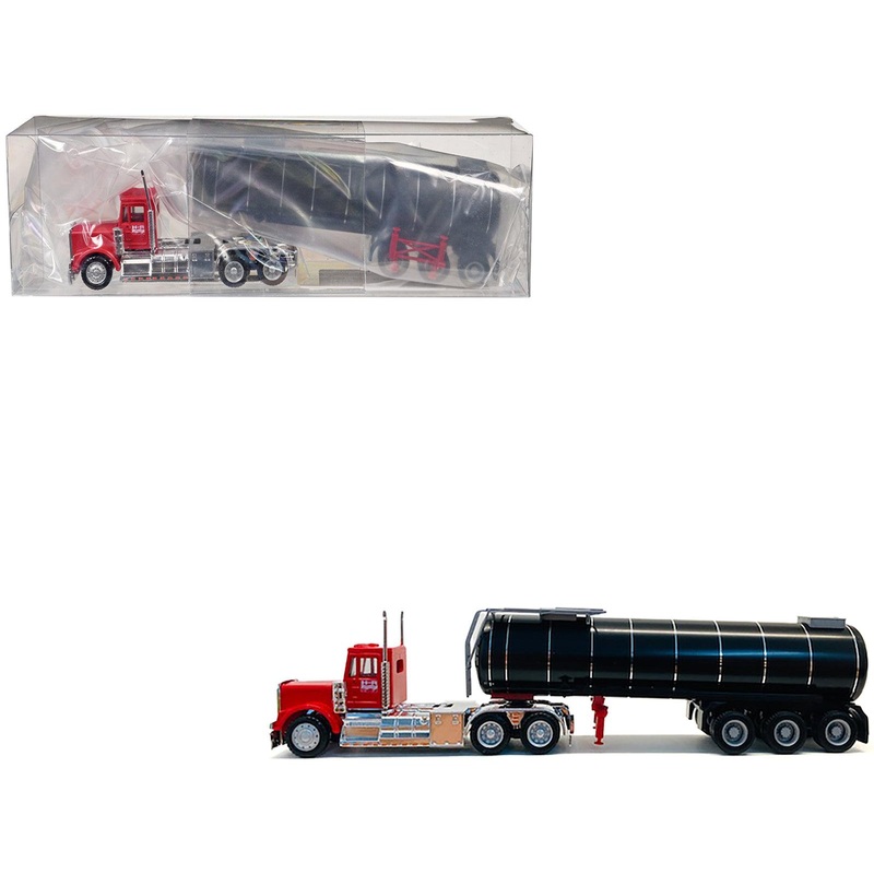 Kenworth W-900 Red with Asphalt Tanker Trailer 1/87 (HO) Plastic Model Car by Promotex