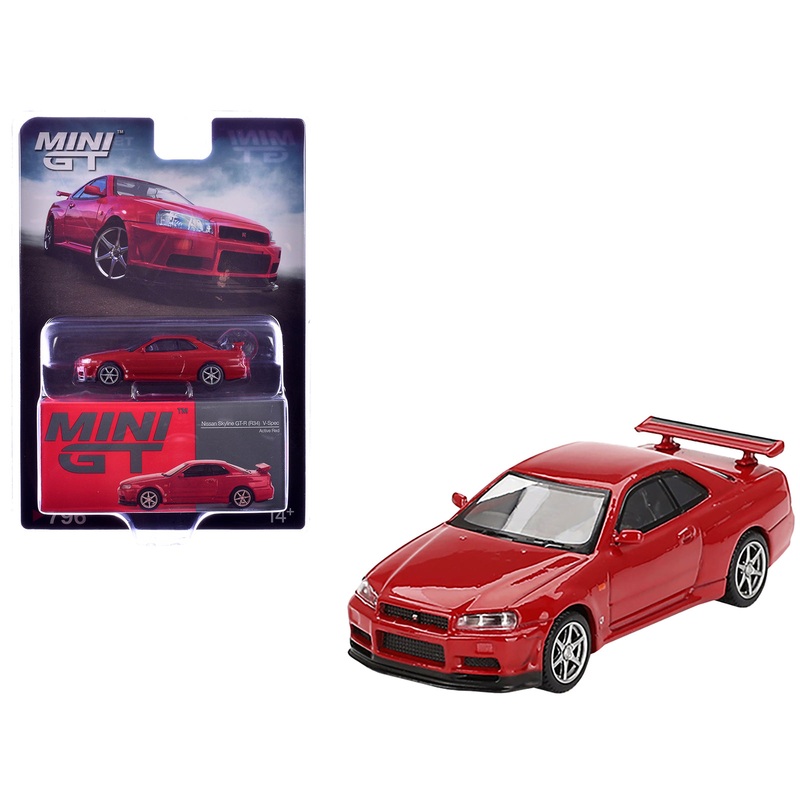 Nissan Skyline GT-R (R34) V-Spec RHD (Right Hand Drive) Active Red Limited Edition 1/64 Diecast Model Car by Mini GT