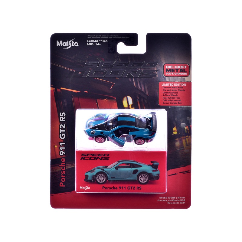 Porsche 911 GT2 RS Blue with Carbon Stripes “Speed Icons” Series 1/64 Diecast Model Car by Maisto