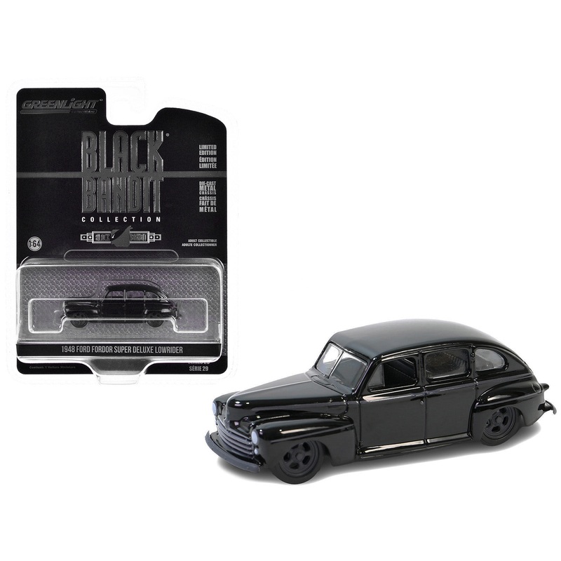 1948 Ford Fordor Super Deluxe Lowrider Black “Black Bandit” Series 29 1/64 Diecast Model Car by Greenlight