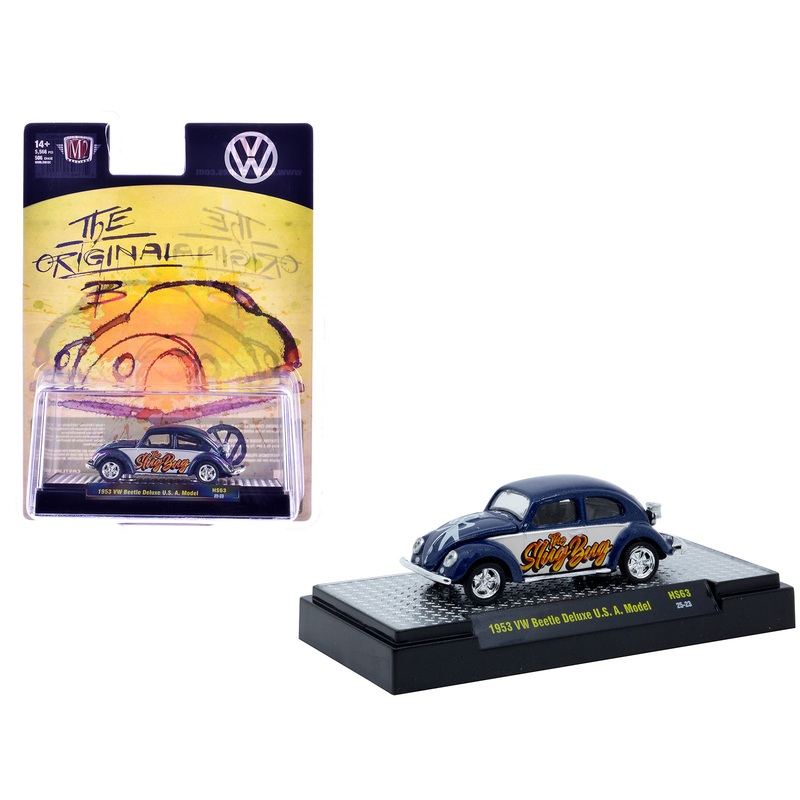 1953 Volkswagen Beetle Deluxe USA Model “The Slug Bug” Blue Metallic with White Sides Limited Edition to 5566 pieces Worldwide 1/64 Diecast Model Car by M2 Machines