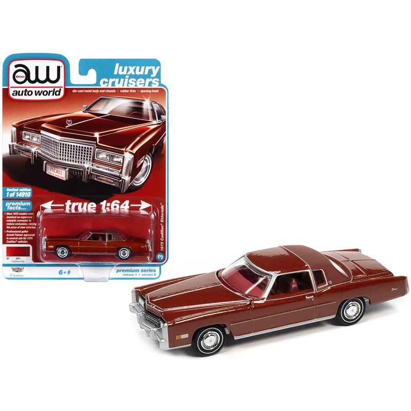 1975 Cadillac Eldorado Firethorn Red Metallic with Rear Section of Roof Matt Dark Red “Luxury Cruisers” Limited Edition to 14910 pieces Worldwide 1/64 Diecast Model Car by Auto World