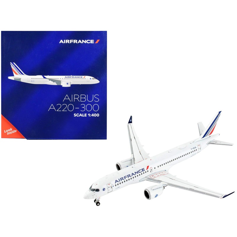 Airbus A220-300 Commercial Aircraft “Air France” White with Tail Stripes 1/400 Diecast Model Airplane by GeminiJets