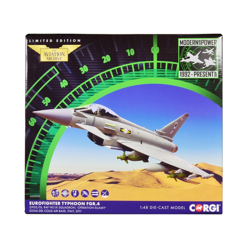 Eurofighter Typhoon FGR.4 Fighter Aircraft “RAF No.11 Squadron Operation Ellamy Gioia del Colle Air Base Italy” (2011) Royal Air Force “The Aviation Archive” Series 1/48 Diecast Model by Corgi