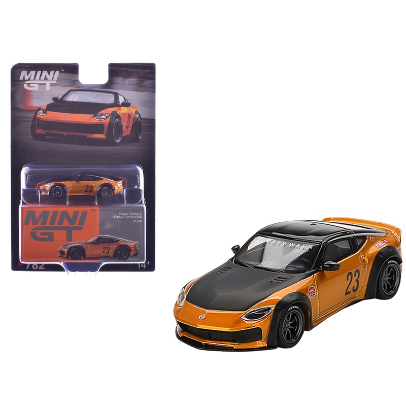 Nissan Fairlady Z #23 “LB-NATION WORKS” LB Gold Metallic with Matt Black Hood and Black Top Limited Edition 1/64 Diecast Model Car by Mini GT