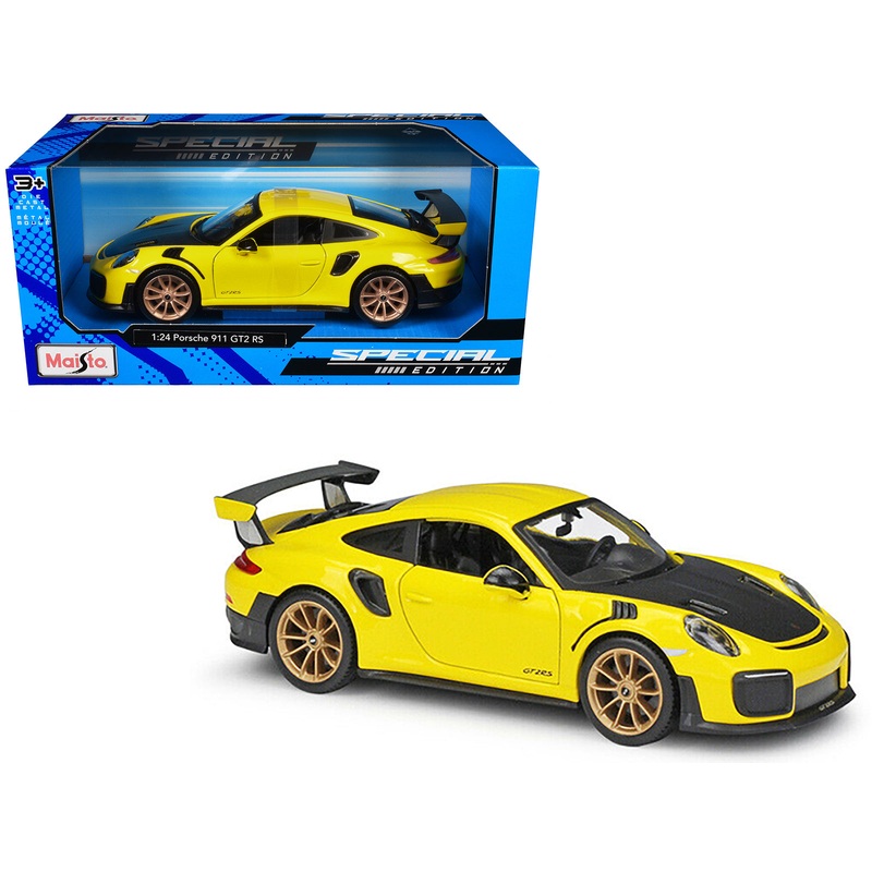 Porsche 911 GT2 RS Yellow with Carbon Hood and Gold Wheels “Special Edition” 1/24 Diecast Model Car by Maisto