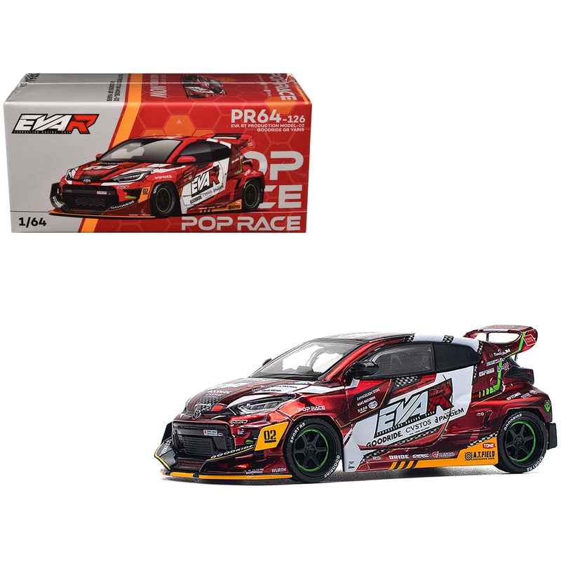 Toyota Goodride GR Yaris RHD (Right Hand Drive) “EVA RT Production Model-02” Red Metallic with Graphics 1/64 Diecast Model Car by Pop Race