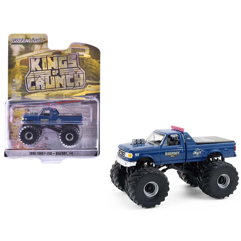 1990 Ford F-350 Monster Truck “Bigfoot #4” Blue “Kings of Crunch” Series 16 1/64 Diecast Model Car by Greenlight