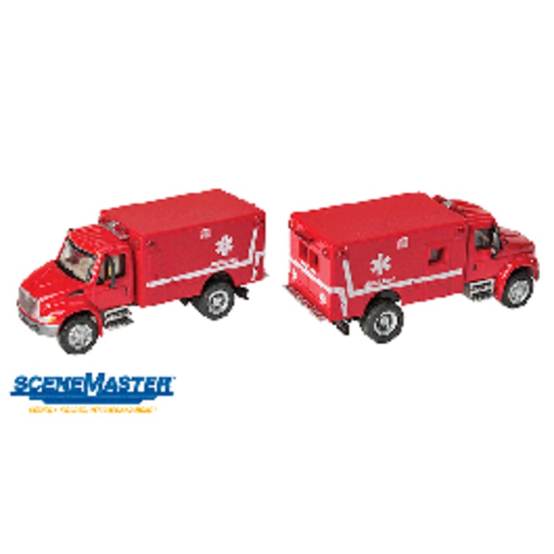 Walthers #949-11931 Emergency International 4300 EMS Ambulance (red) – Assembled