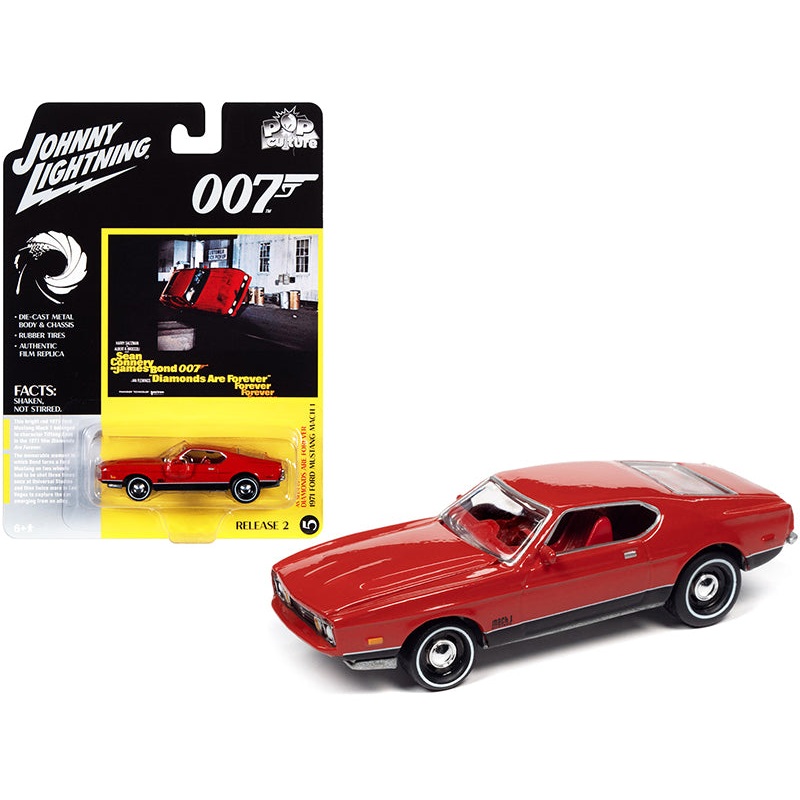 1971 Ford Mustang Mach 1 Bright Red with Black Bottom (James Bond 007) “Diamonds Are Forever” (1971) Movie “Pop Culture” Series 1/64 Diecast Model Car by Johnny Lightning
