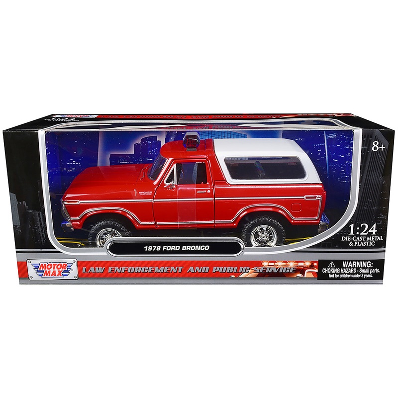 1978 Ford Bronco Fire Department Unmarked Red “Law Enforcement and Public Service” Series 1/24 Diecast Model Car by Motormax